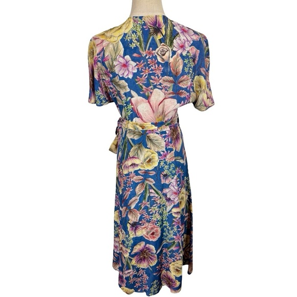 Kachel x Anthropologie Willow Wrap Silk Blend Midi Dress Floral Watercolor - Picture 9 of 13